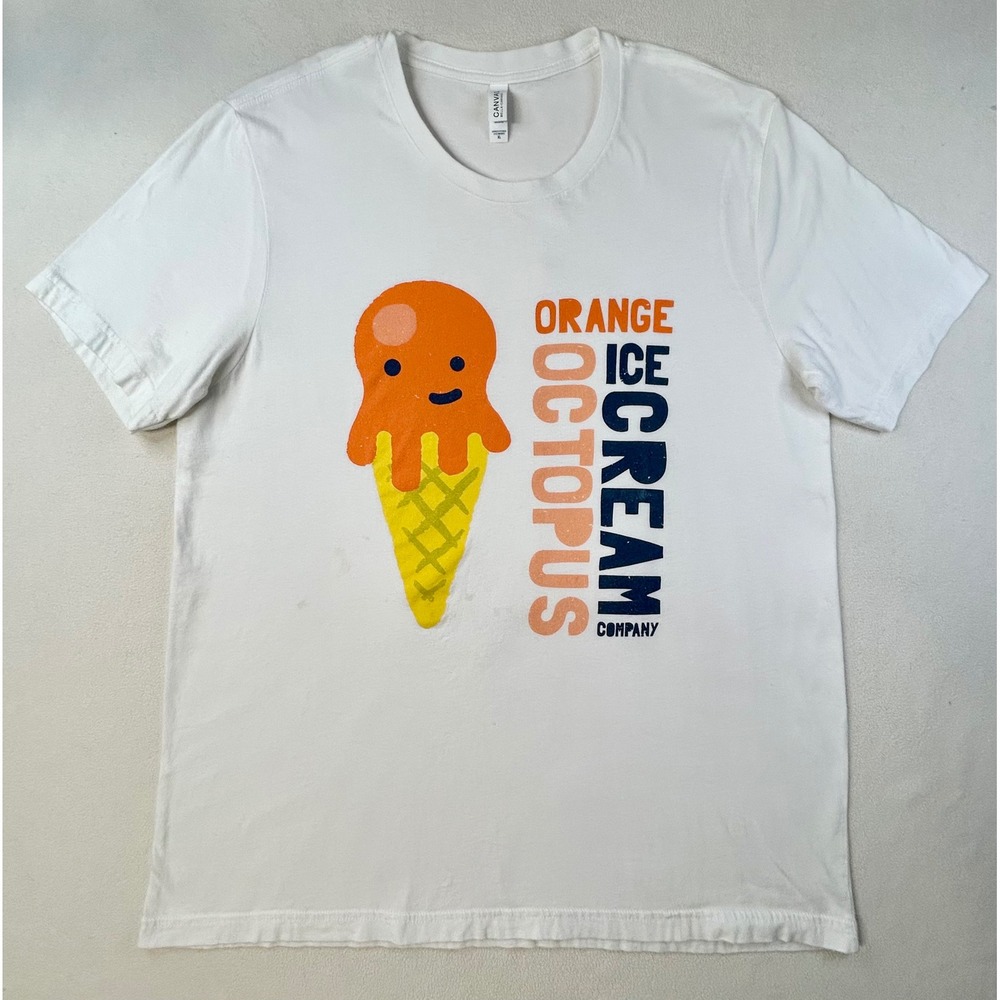 Orange Octopus Ice Cream Company Graphic Tee White Mens XL 100% Cotton